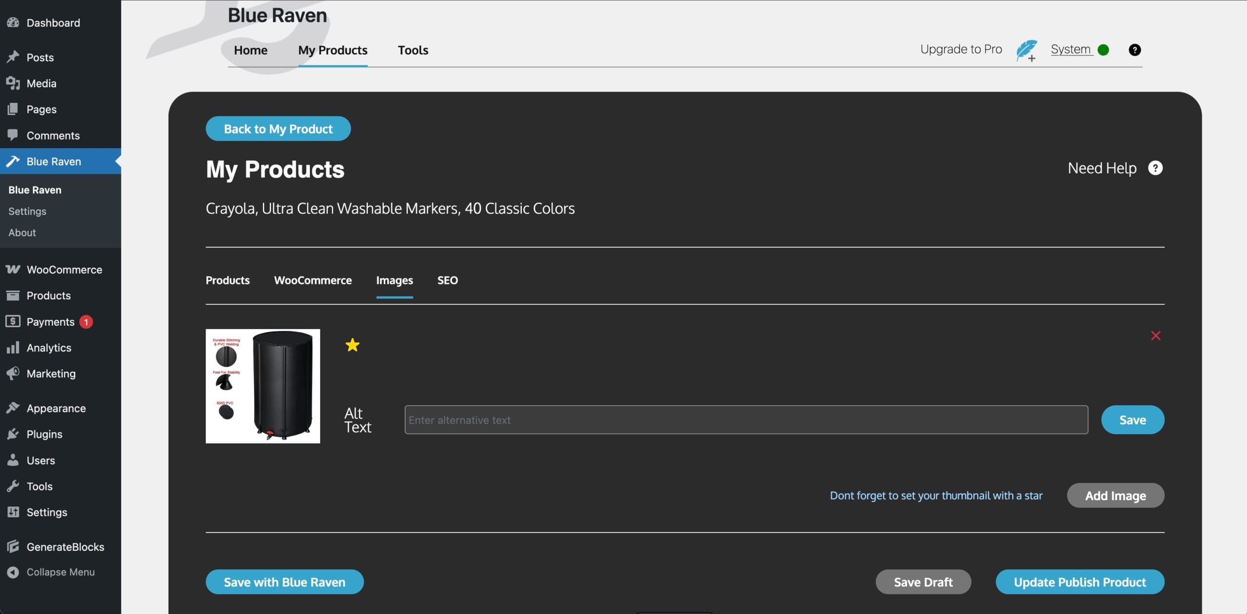 Blue Raven Alt Image area inside of the My Products Area for WooCommerce