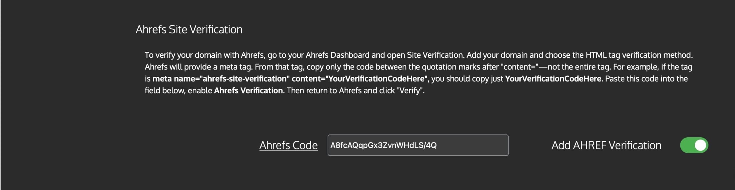 Site Verification for Ahrefs - Enabled