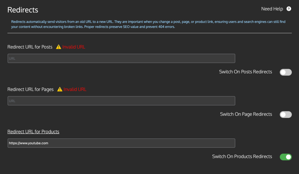 example of the redirect tool