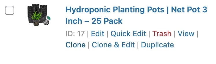 25-pack of 3-inch black hydroponic planting pots with plant visible, editing options listed below.